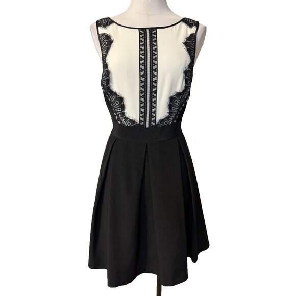 WHBM Dress 12 Ivory Black Tuxedo Lace A Line Sleeveless Pockets Party Wedding - Picture 2 of 16